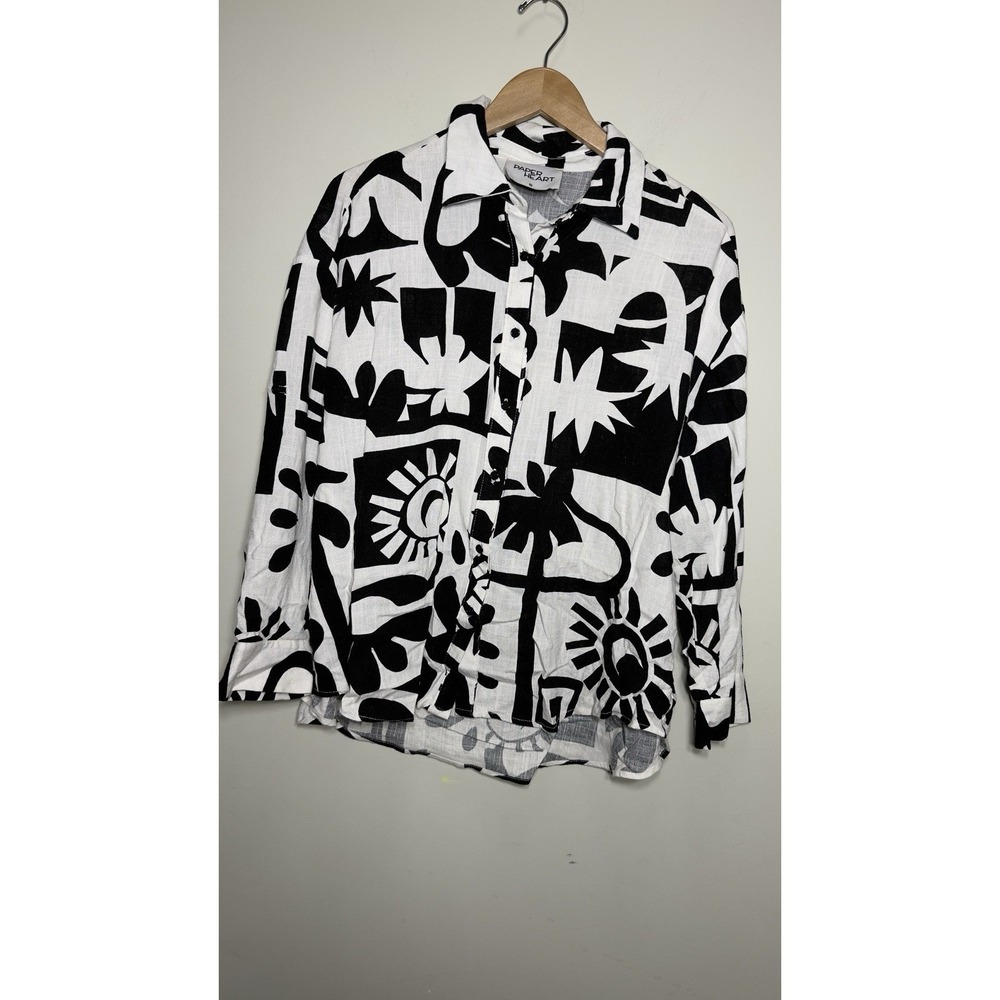 Paper Heart Abstract Tropical Button Up Shirt Womens Size S Rayon Linen Blend